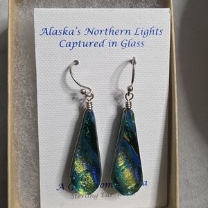 Elegant Blue and Green Glass Earrings
